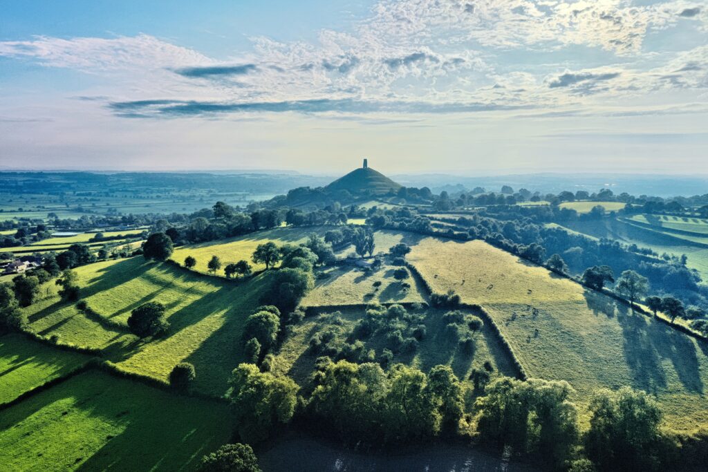 Glastonbury Tor rising above the Somerset Levels